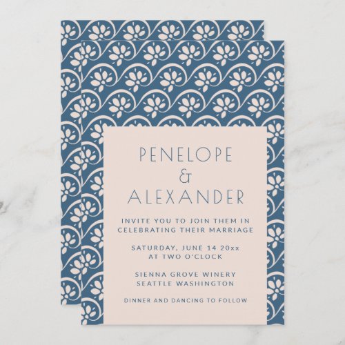 Modern Scandinavian Blue Floral Wedding Invitation