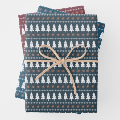 Modern Scandinavian Christmas Tree Pattern Wrapping Paper Sheets