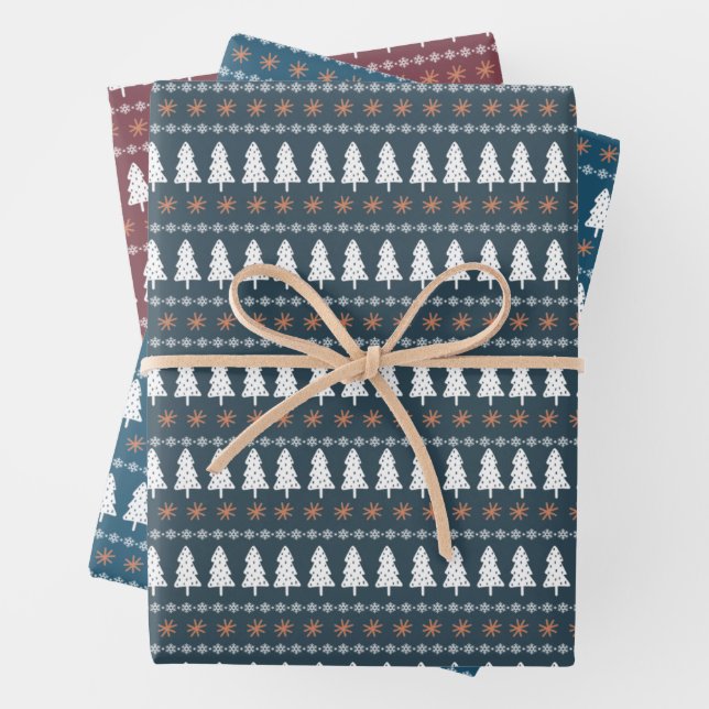 Modern Scandinavian Christmas Tree Pattern Wrapping Paper Sheets (In situ)