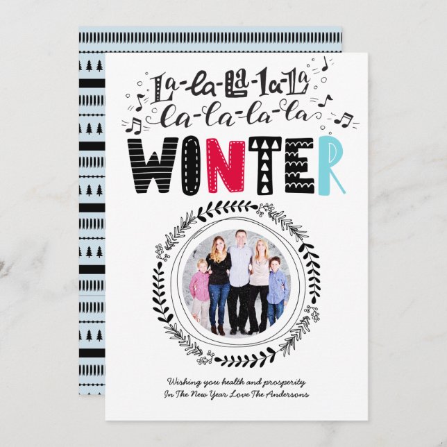 Modern Scandinavian Doodle PHOTO Folk Art Fun Invitation (Front/Back)