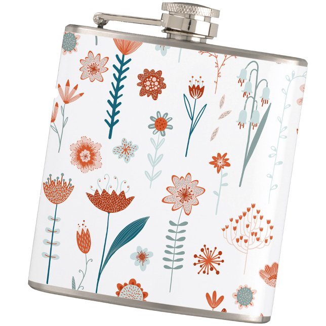 Modern Scandinavian Floral Flask (Modern Scandinavian floral hip flask)