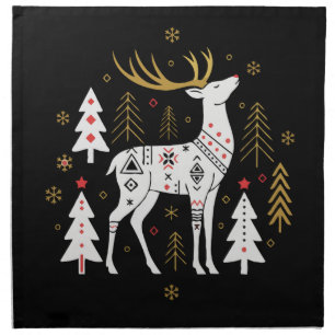  Modern Scandinavian Folk Art Christmas Reindeer  Cloth Napkin