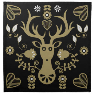Modern Scandinavian Folk Art Deer Cloth Napkin