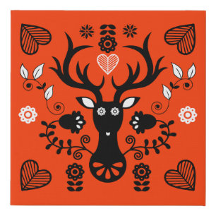 Modern Scandinavian Folk Art Deer Faux Canvas Print