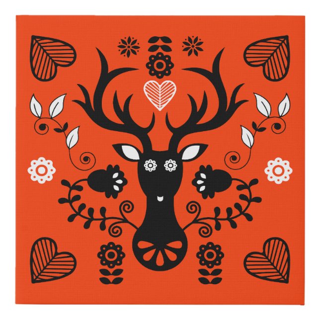 Modern Scandinavian Folk Art Deer Faux Canvas Print (Front)