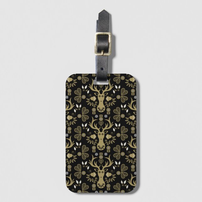 Modern Scandinavian Folk Art Deer Luggage Tag (Front Vertical)