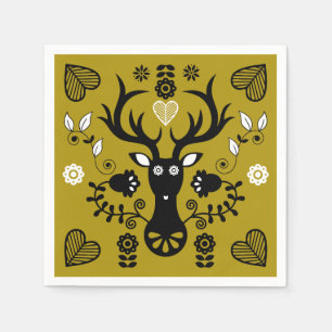 Modern Scandinavian Folk Art Deer Napkins