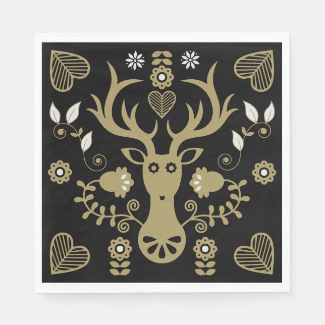 Modern Scandinavian Folk Art Deer Napkins (Front)