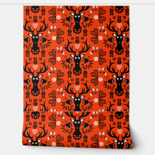 Modern Scandinavian Folk Art Deer Wallpaper