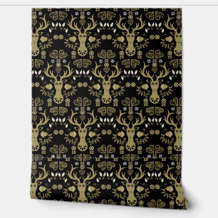 Modern Scandinavian Folk Art Deer Wallpaper
