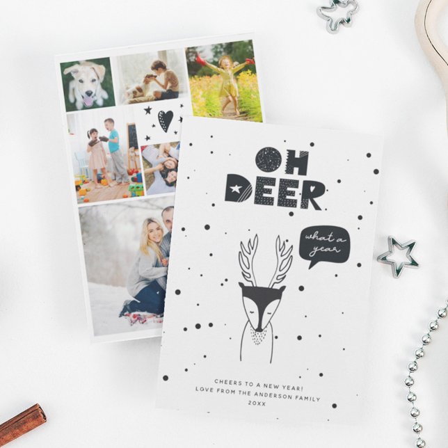 Modern Scandinavian Fun Deer  Multi Photo Collage Holiday Card (Creator Uploaded)
