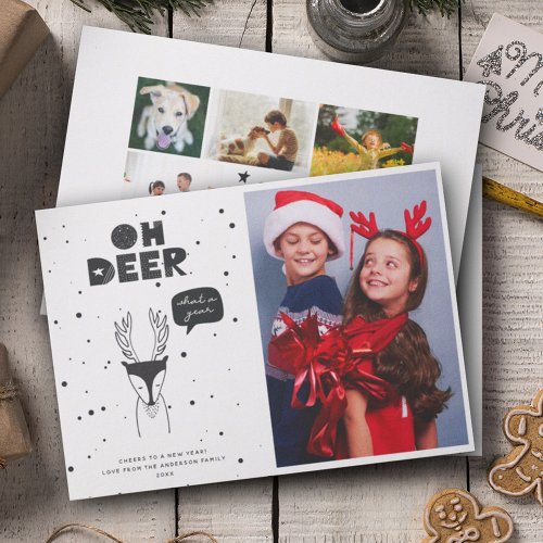 Modern Scandinavian Fun Deer  Multi Photo Collage Holiday Card