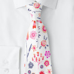 Modern Scandinavian Wild Flower Neck Tie<br><div class="desc">Bright Scandinavian style wildflower garden of modern pink and orange watercolor flowers in a scattered pattern on a white background.  Original art by Nic Squirrell.</div>