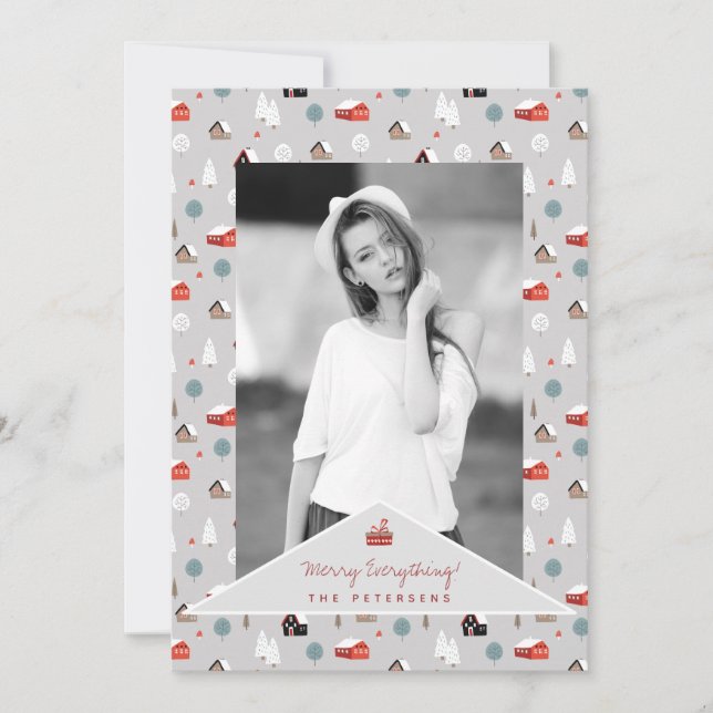 Modern Scandinavian winter pattern holiday photo Card (Front)