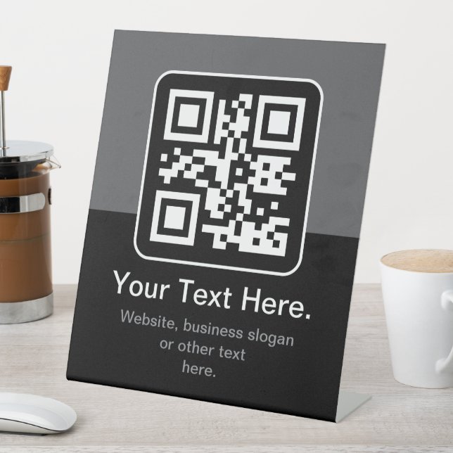 Modern Scannable QR Code | Black Grey & White Pedestal Sign (In SItu)