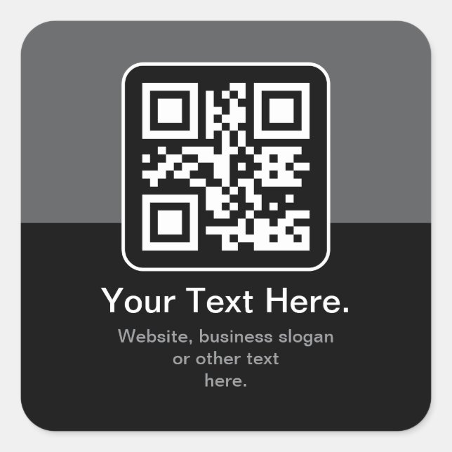 Modern Scannable QR Code | Black Grey & White Square Sticker (Front)