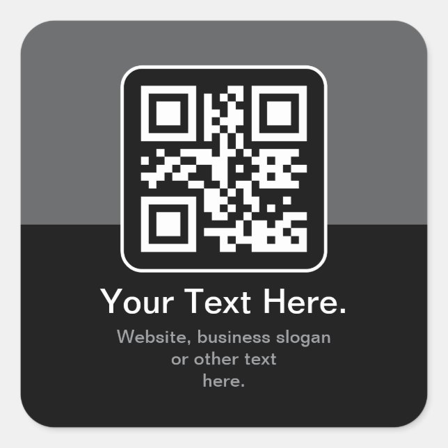 Modern Scannable QR Code | Black Grey & White Square Sticker (Front)