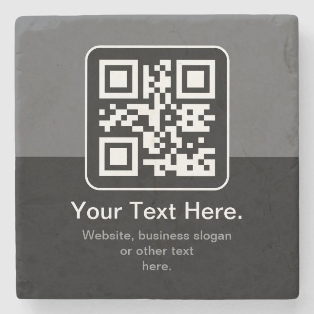 Modern Scannable QR Code | Black Grey & White Stone Coaster (Front)