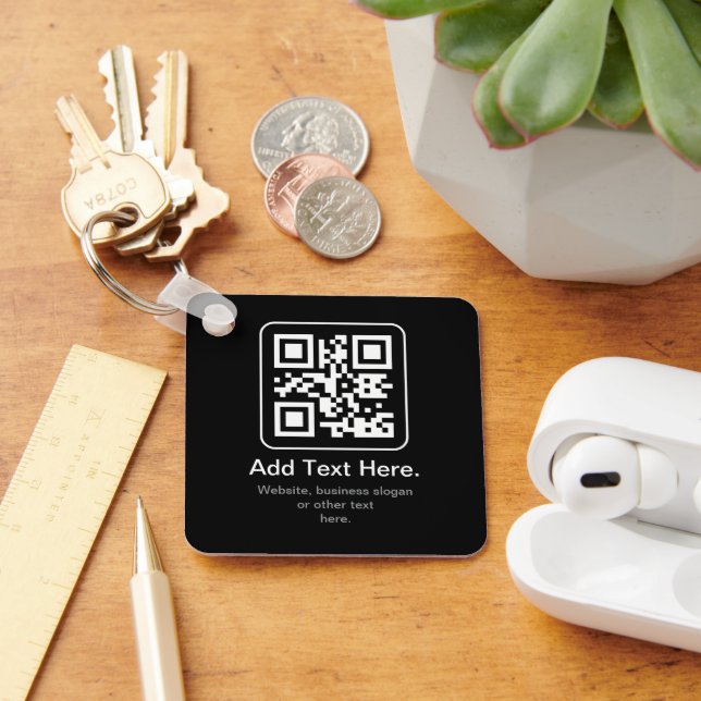 Modern Scannable QR Code | Black White & Grey Keychain (Desk)