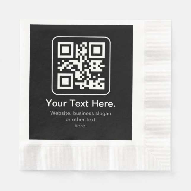 Modern Scannable QR Code | Black White & Grey Napkins (Front)