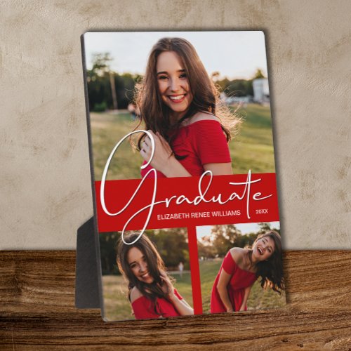 Modern Scarlet Graduation Photo Collage Plaque