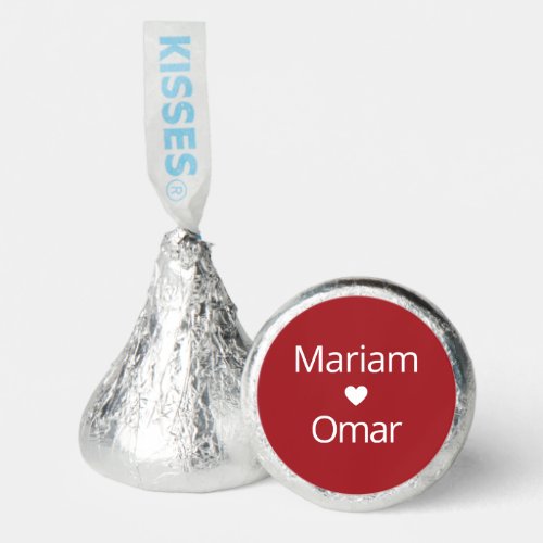 Modern Scarlet Red Wedding Couples Name and Heart Hersheys Kisses