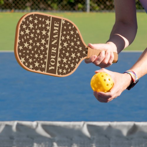 Modern Scattered Faux Gold Stars Pattern Pickleball Paddle