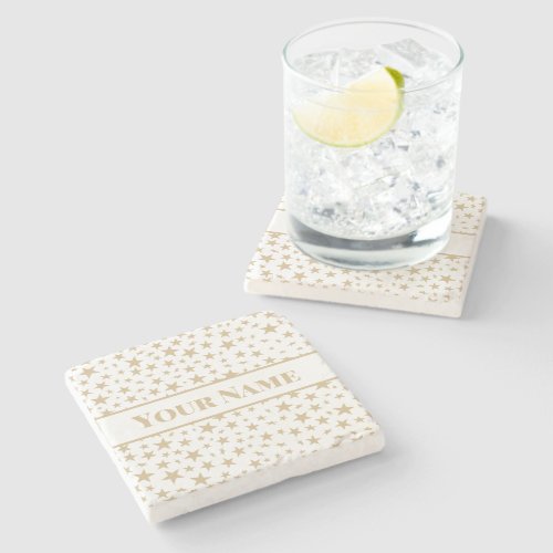 Modern Scattered Faux Gold Stars Pattern Stone Coaster