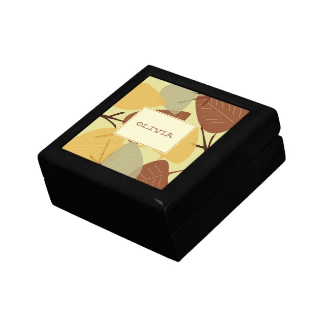 Modern scattered leaves autumn personal trinket gift box (Side)