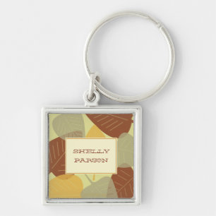 Modern scattered leaves autumn personalized keychain