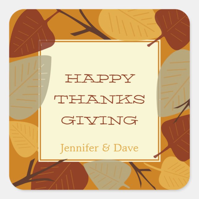 Modern scattered leaves thanksgiving celebration square sticker (Front)