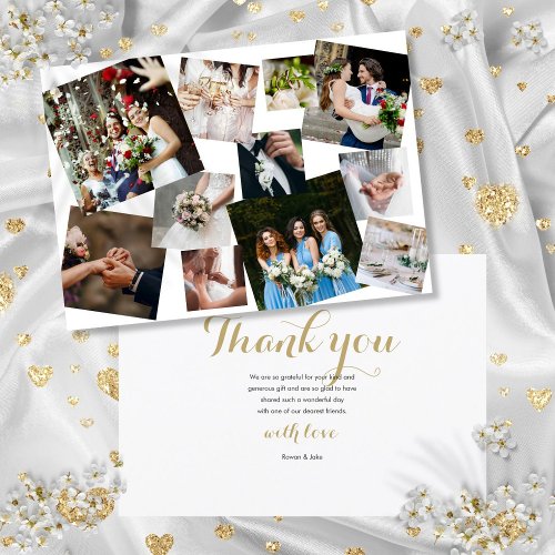 Modern Scattered Photo Collage Wedding Thank You Card