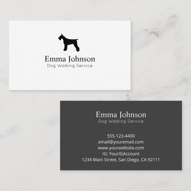 Modern Schnauzer logo Dog Walking Business Card (Front/Back)