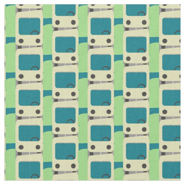 Modern School Bus Educational Pattern Fabric (Close Up)