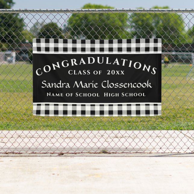 Modern School Graduation Black White Buffalo plaid Banner (Insitu)