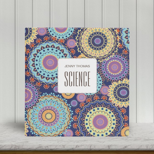 Modern School Student Subject Personalized 3 Ring Binder (Modern Mandala Style Binder editable text and customizes)