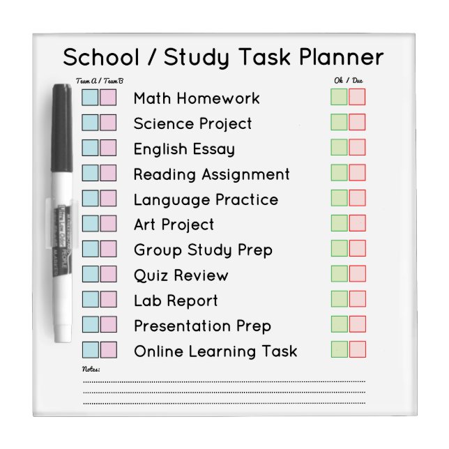Modern School Study Planner Dry Erase Board (Front)