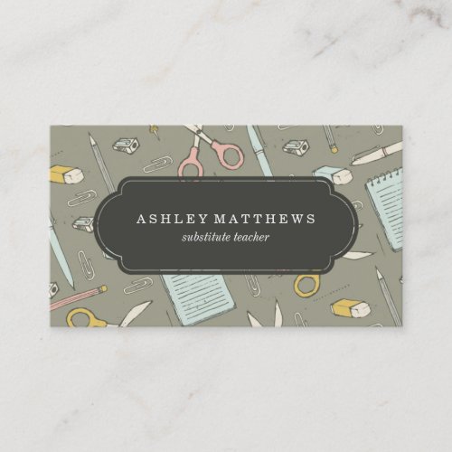 Modern School Supplies Pattern Business Card