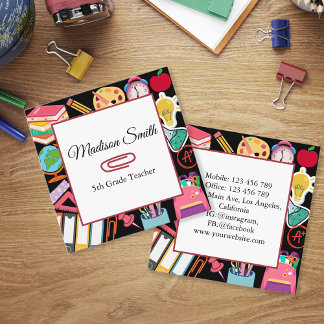 Modern School Supplies Teacher Tutoring Colorful Square Business Card