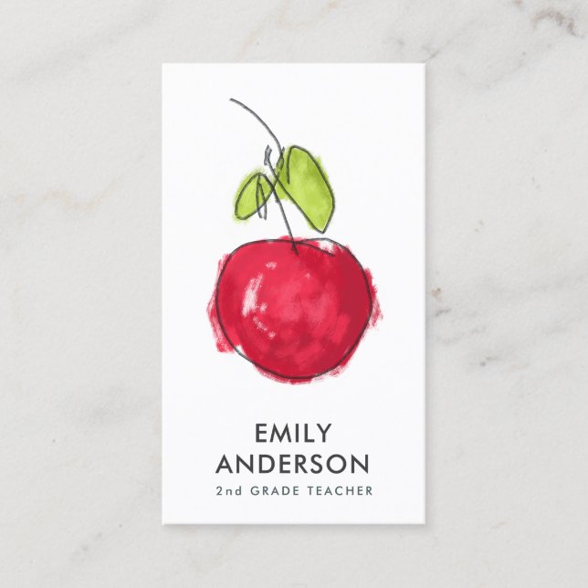 MODERN SCHOOL TEACHER OIL PAINT HAND DRAWN APPLE BUSINESS CARD (Front)
