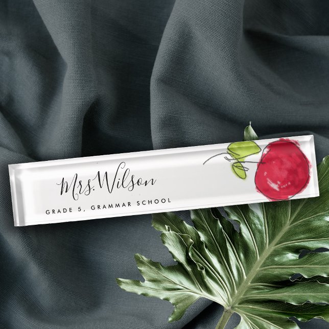 MODERN SCHOOL TEACHER OIL PAINT HAND DRAWN APPLE DESK NAME PLATE (Creator Uploaded)