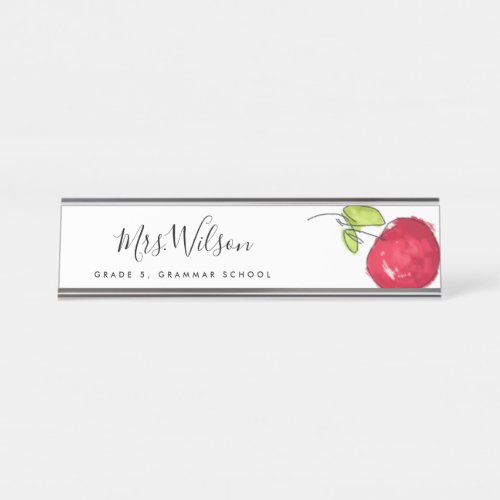 MODERN SCHOOL TEACHER OIL PAINT HAND DRAWN APPLE DESK NAME PLATE