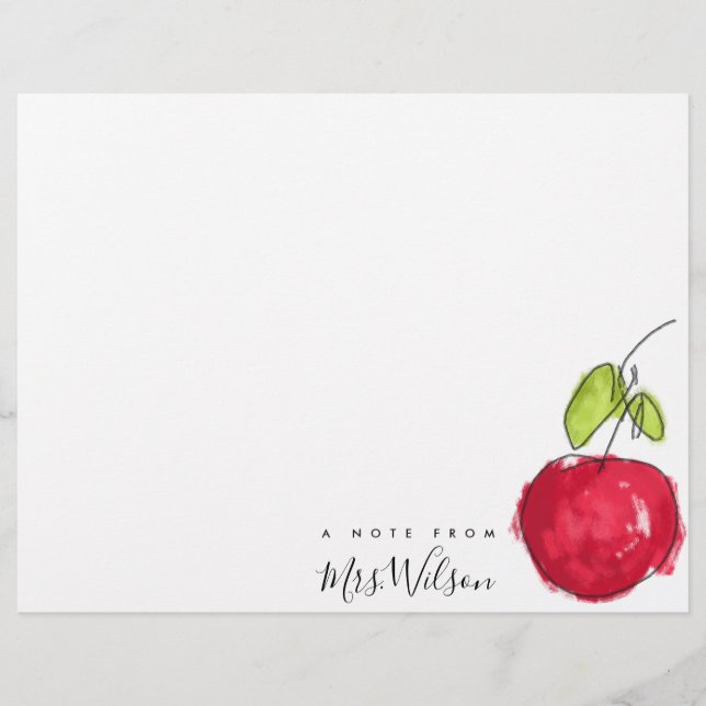 MODERN SCHOOL TEACHER OIL PAINT HAND DRAWN APPLE LETTERHEAD (Front)