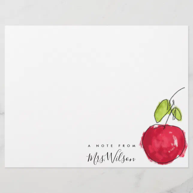 MODERN SCHOOL TEACHER OIL PAINT HAND DRAWN APPLE LETTERHEAD | Zazzle