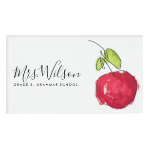 MODERN SCHOOL TEACHER OIL PAINT HAND DRAWN APPLE NAME TAG