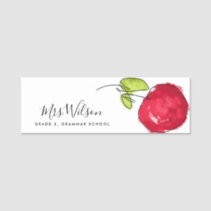 MODERN SCHOOL TEACHER OIL PAINT HAND DRAWN APPLE NAME TAG