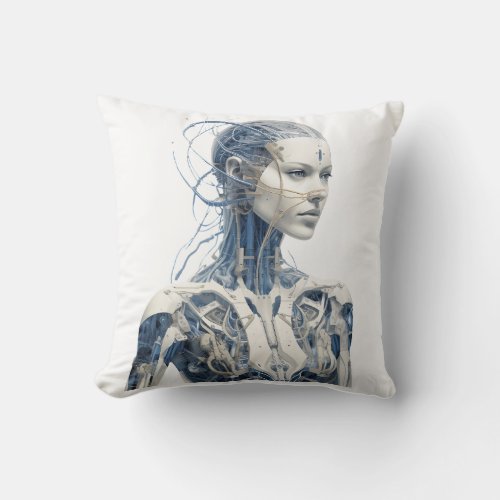 Modern Sci_fi cyborg girl Throw Pillow