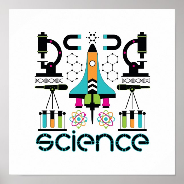 Modern Science Tools, Objects & Equipment Pattern Poster (Front)