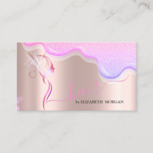 Modern Scissors Glitter Drips Hair Rose Gold Business Card