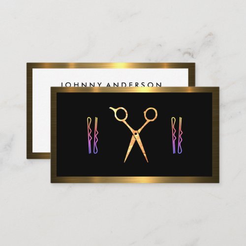 Modern Scissors  Hairpins  Gold Metallic Border Appointment Card